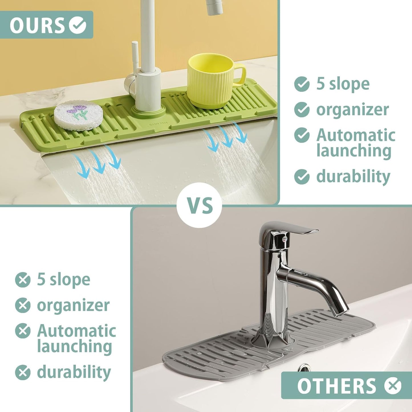Silicon Faucet Mat, Sink Organizer