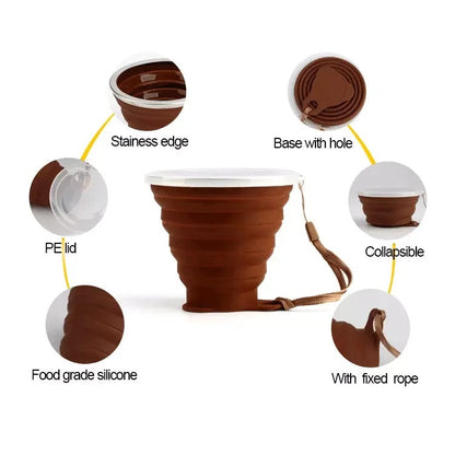 Silcone Foldable Travel Cup Glass with Lid