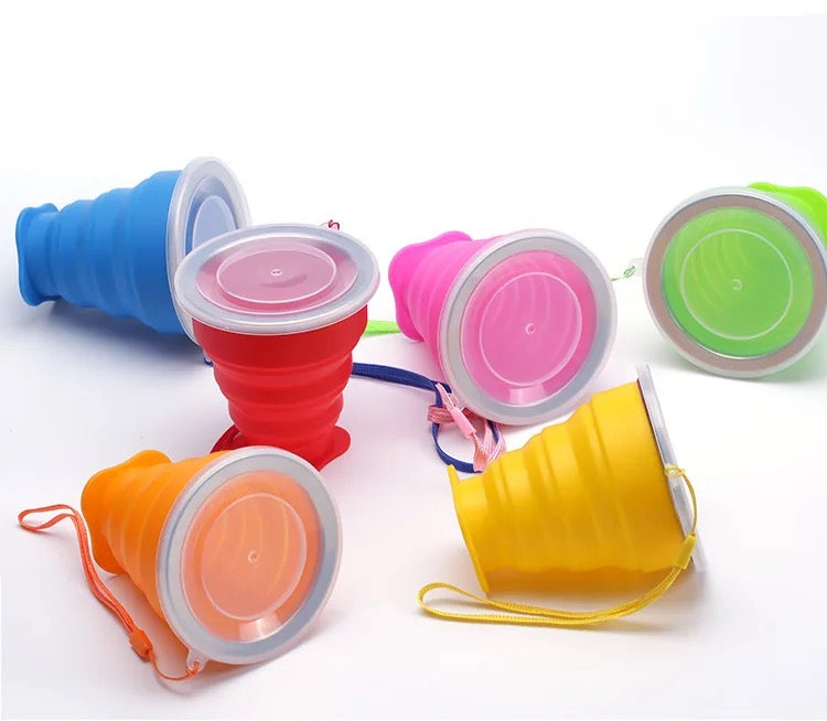 Silcone Foldable Travel Cup Glass with Lid
