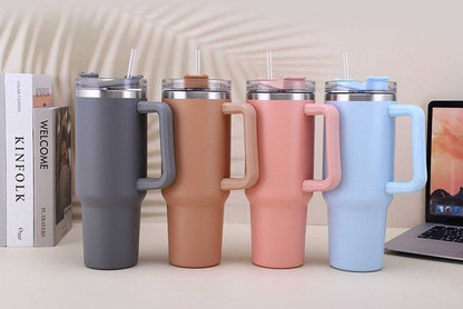 Steel Tumbler Cup with Straw and Handle