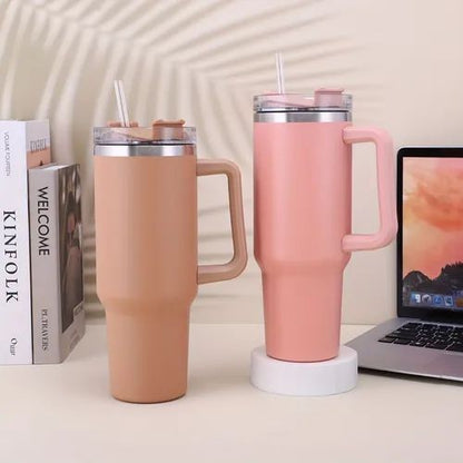 Steel Tumbler Cup with Straw and Handle