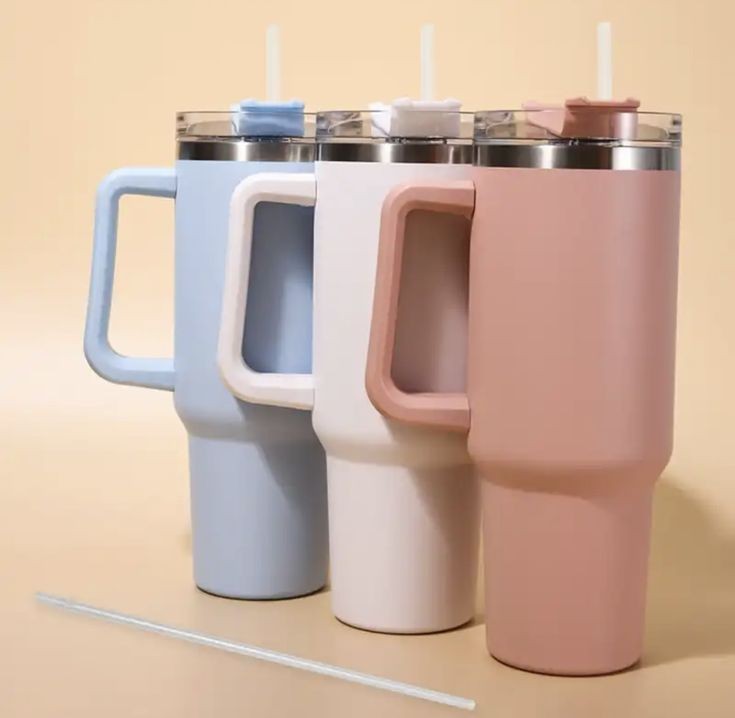 Steel Tumbler Cup with Straw and Handle