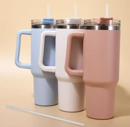 Steel Tumbler Cup with Straw and Handle