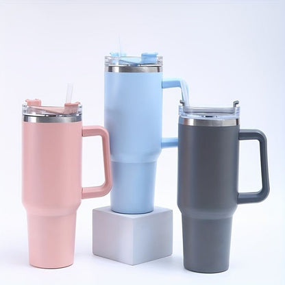 Steel Tumbler Cup with Straw and Handle