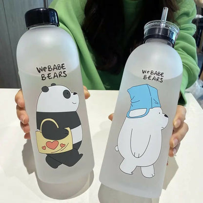 'We Bare Bears' Frosted Water Bottle with Straw