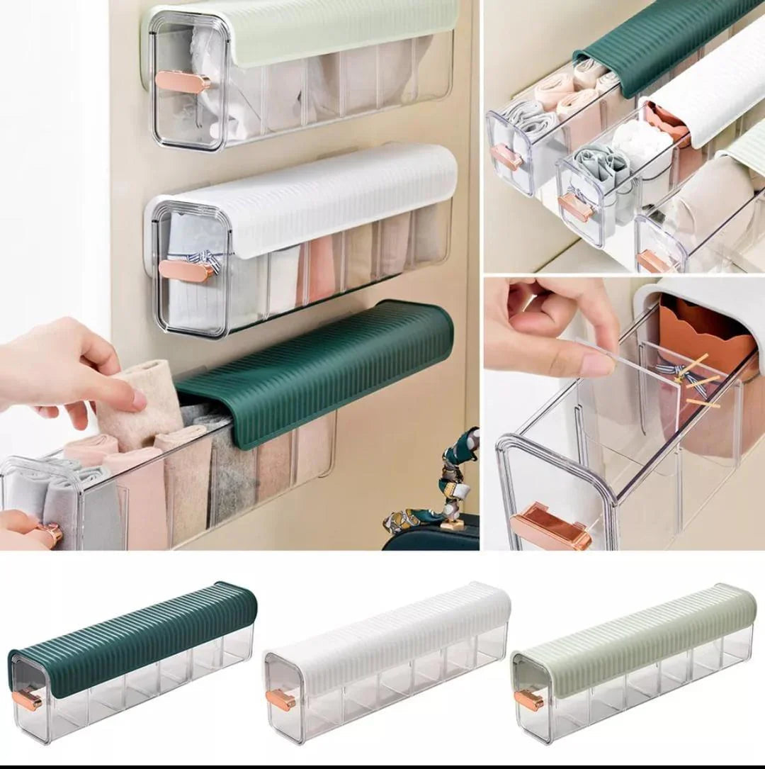 Wall Mounted Multifunctional Socks and Undergarments Organizer with Six grid Cells(Comes with Free Self Adhesive Wall Hook)